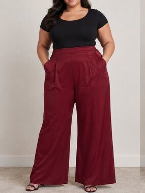 High-Rise Wide-Leg Pants in Deep Wine